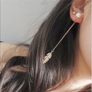 Jewelry - Gold feather drop faux pearl earrings Jewelry - Gold feather drop faux pearl earrings